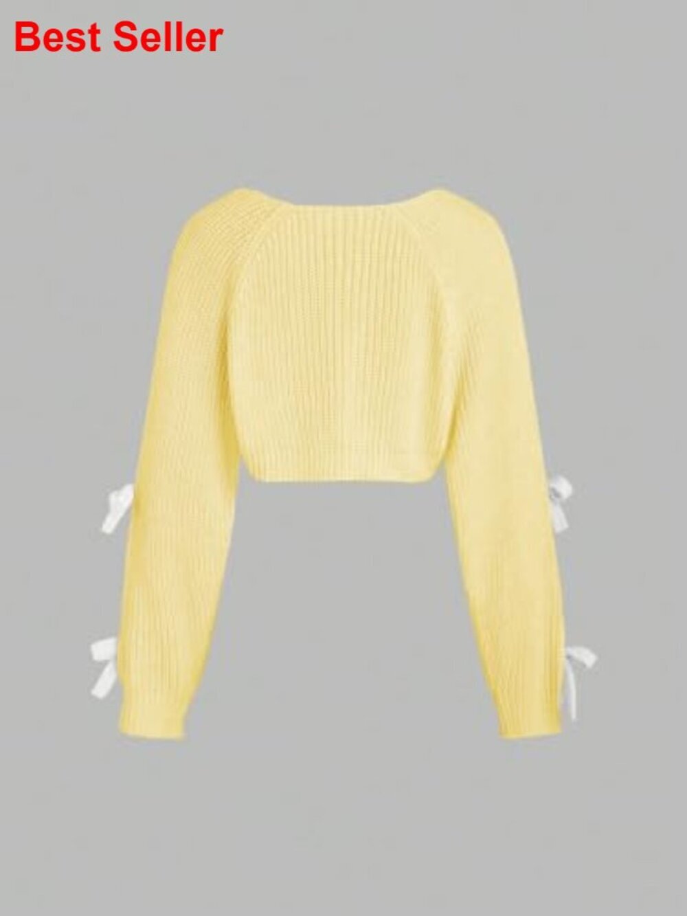 Cropped Cardigan Long Sleeve Knitted Shrug Bow Sweater - Picture 3 of 7